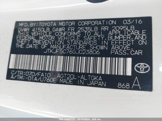JTKJF5C76GJ023806 Scion TC