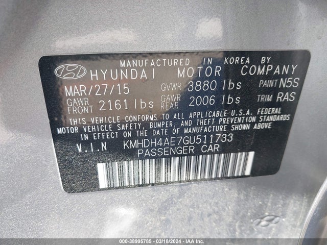 Hyundai Elantra Limited 2016 KMHDH4AE7GU511733 Image 9