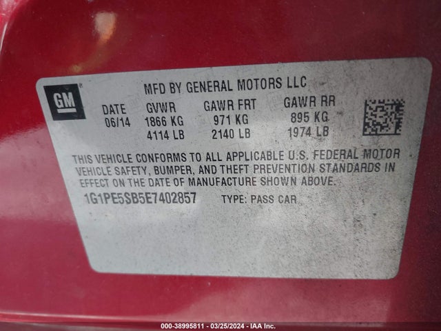 Chevrolet Cruze 2lt Auto 2014 1G1PE5SB5E7402857 Image 9