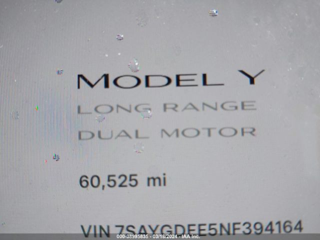 7SAYGDEE5NF394164 Tesla Model Y Long Range Dual Motor All-wheel Drive