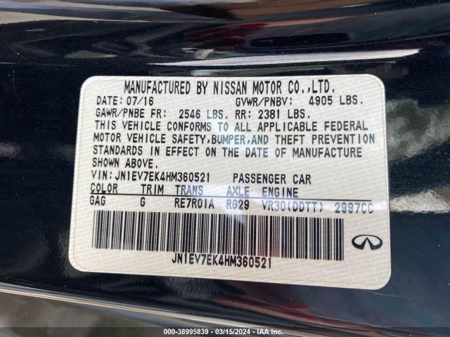 JN1EV7EK4HM360521 Infiniti Q60 3.0t Premium