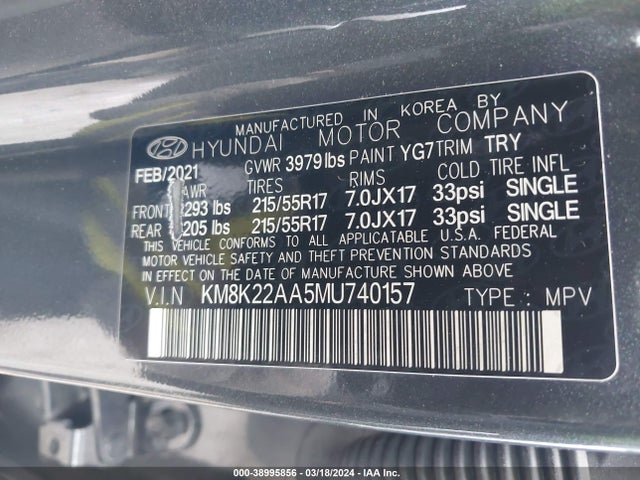 Hyundai Kona Sel 2021 KM8K22AA5MU740157 Image 9
