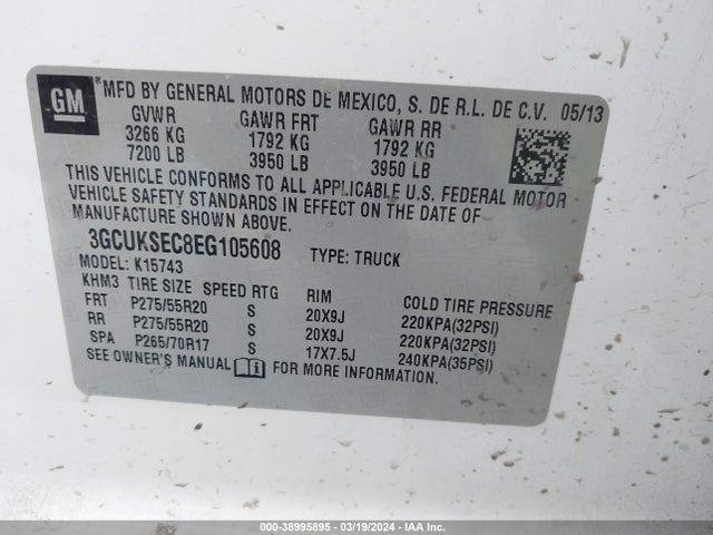 Chevrolet Silverado 1500 1lz 2014 3GCUKSEC8EG105608 Image 9