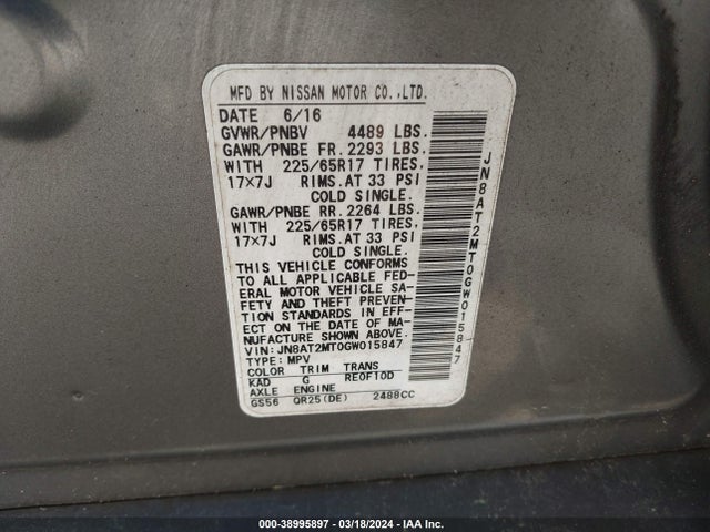 Nissan ROGUE S 2016 JN8AT2MT0GW015847 Image 9
