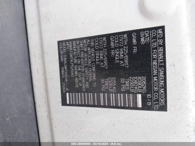 KNMAT2MTXLP525140 Nissan Rogue Sv Fwd