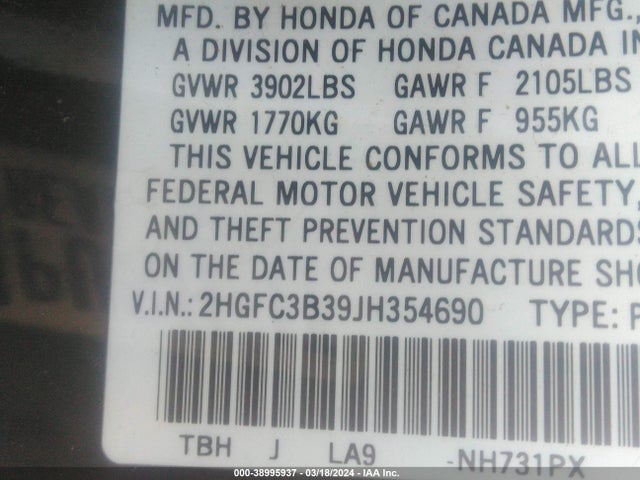 Honda Civic Ex-t 2018 2HGFC3B39JH354690 Image 9