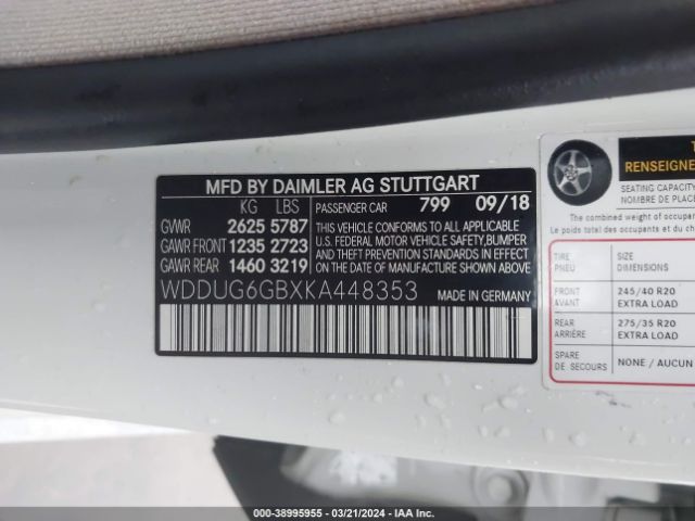 WDDUG6GBXKA448353 Mercedes-Benz S 450
