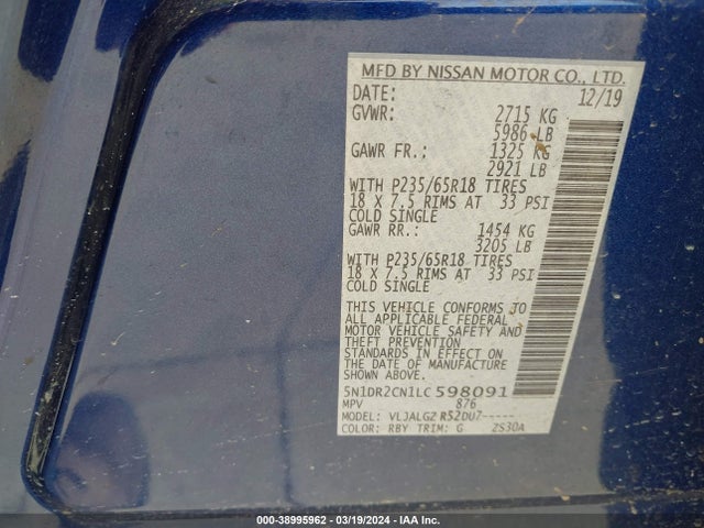 Nissan Pathfinder Sl 2wd 2020 5N1DR2CN1LC598091 Image 9