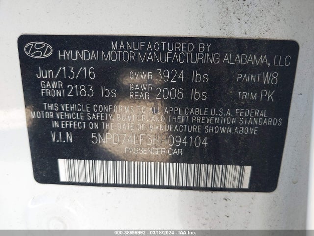 Hyundai ELANTRA SE 2017 5NPD74LF3HH094104 Image 9