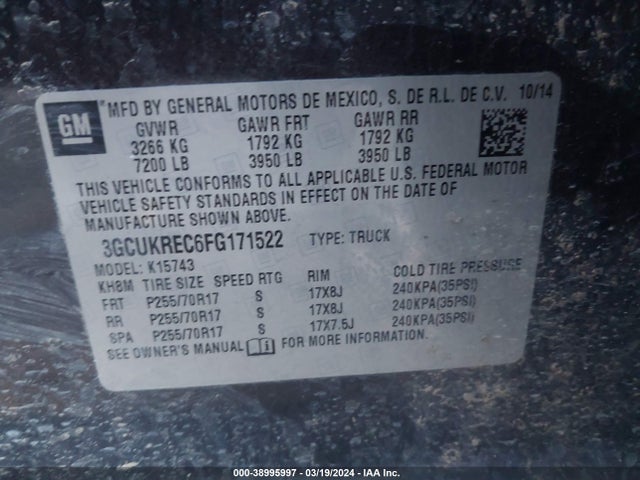 Chevrolet Silverado 1500 1lt 2015 3GCUKREC6FG171522 Image 9