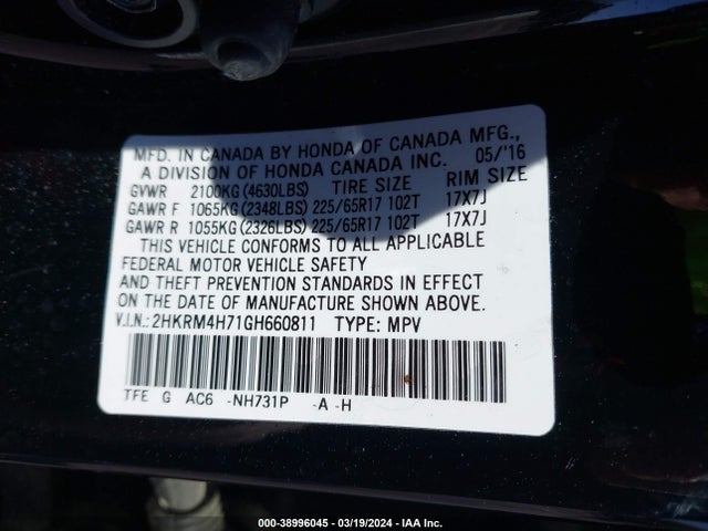 Honda Cr-v Ex-l 2016 2HKRM4H71GH660811 Image 9