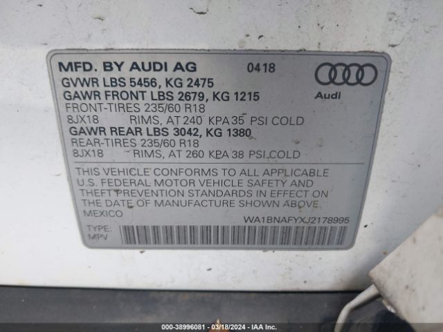 WA1BNAFYXJ2178995 Audi Q5 2.0t Premium/2.0t Tech Premium
