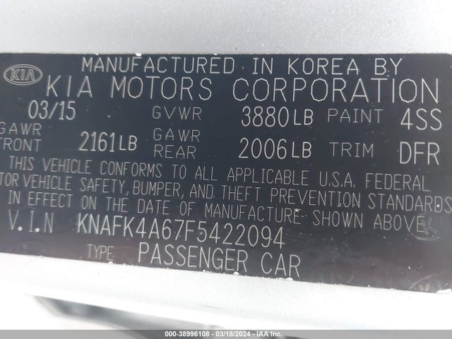KIA FORTE LX 2015 KNAFK4A67F5422094 Image 9