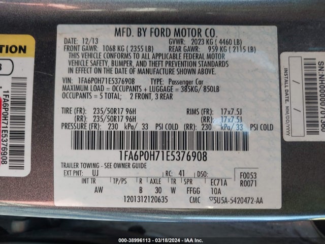 Ford FUSION SE 2014 1FA6P0H71E5376908 Image 9