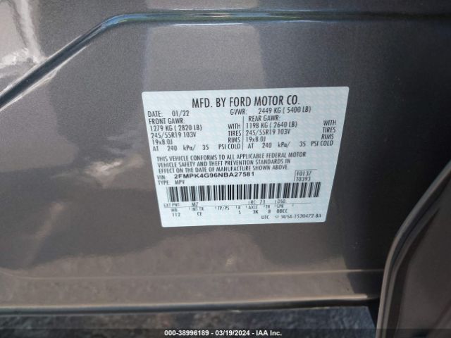 2FMPK4G96NBA27581 Ford EDGE SE