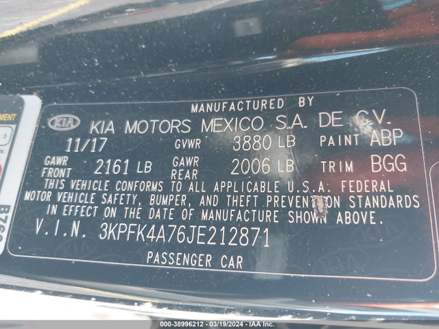 KIA FORTE LX 2018 3KPFK4A76JE212871 Image 9