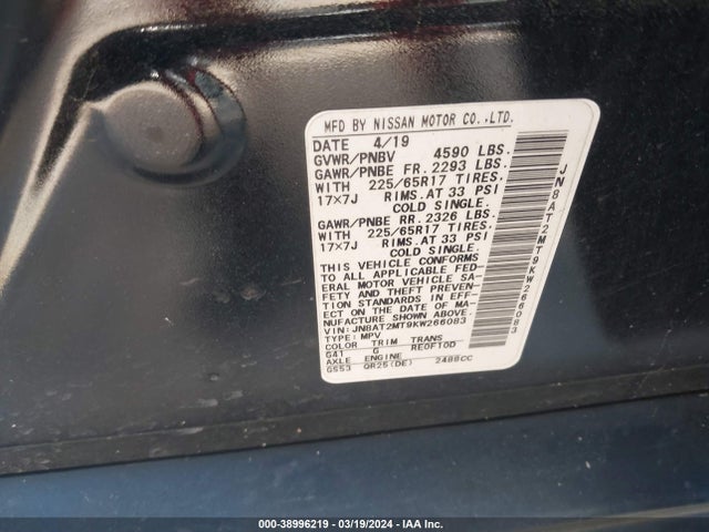 Nissan ROGUE S 2019 JN8AT2MT9KW266083 Image 9