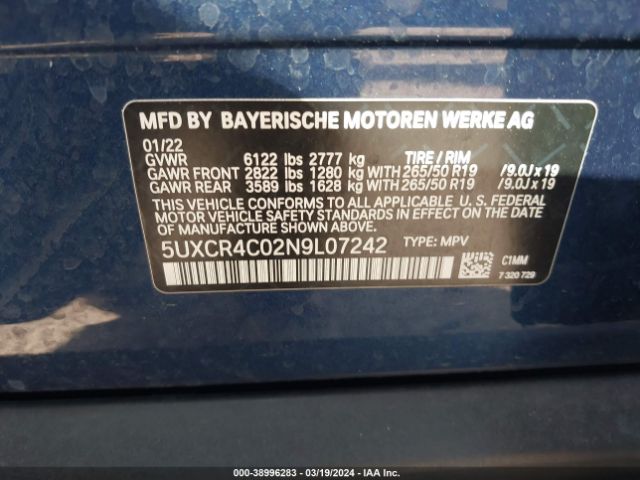 5UXCR4C02N9L07242 BMW X5 Sdrive40i