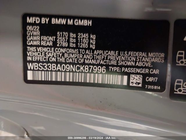 2022 BMW M4 WBS33BA09NCK87996 Photo 8