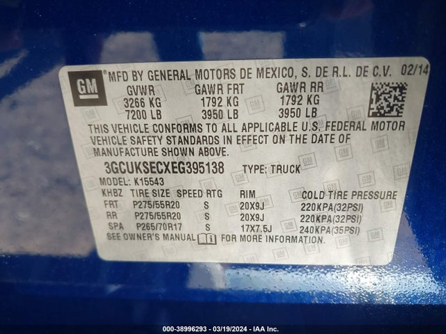 Chevrolet Silverado 1500 1lz 2014 3GCUKSECXEG395138 Image 9