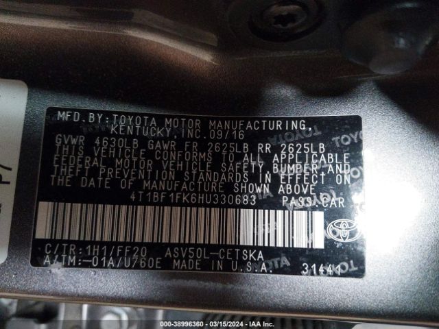 4T1BF1FK6HU330683 Toyota CAMRY SE