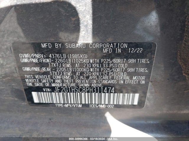 Subaru Crosstrek Sport 2023 JF2GTHSC8PH311474 Image 9