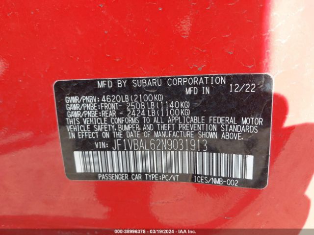 JF1VBAL62N9031913 Subaru Wrx Limited
