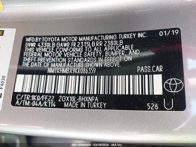 Toyota C-HR XLE 2019 NMTKHMBX9KR086359 Image 9