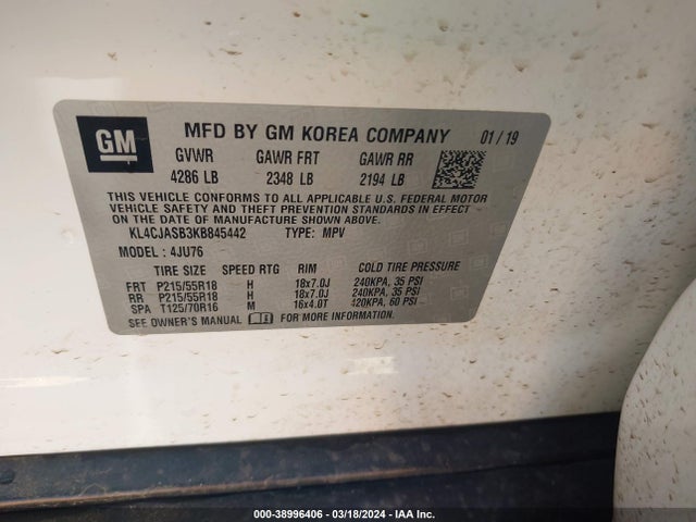 KL4CJASB3KB845442 Buick Encore Fwd Preferred