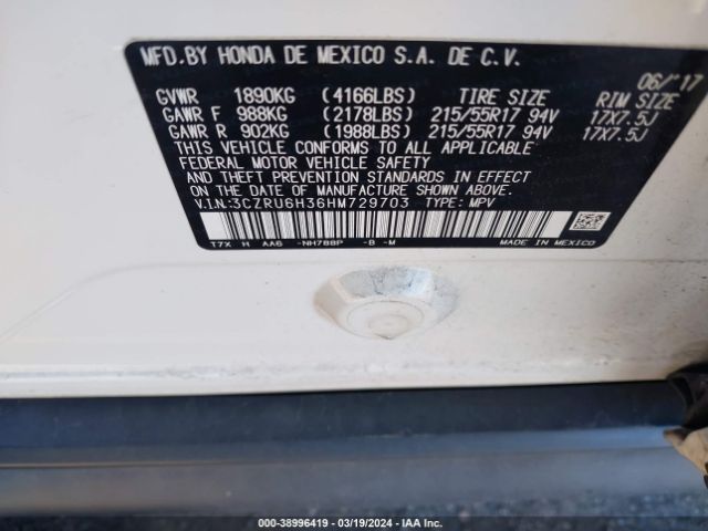 3CZRU6H36HM729703 Honda HR-V LX