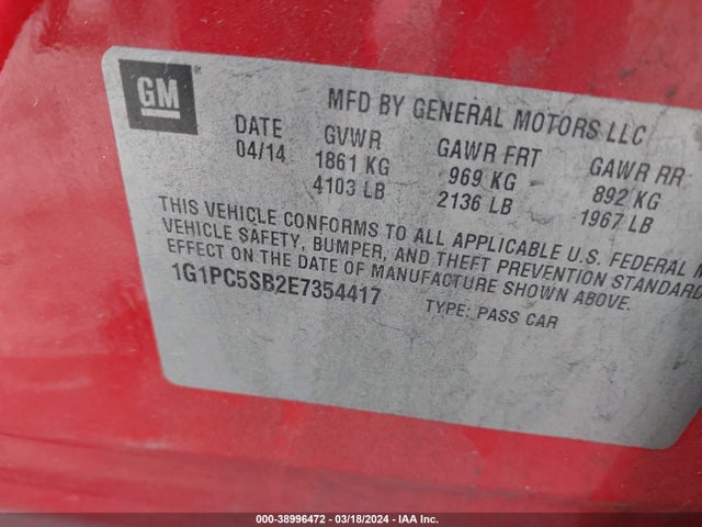 Chevrolet Cruze 1lt Auto 2014 1G1PC5SB2E7354417 Image 9