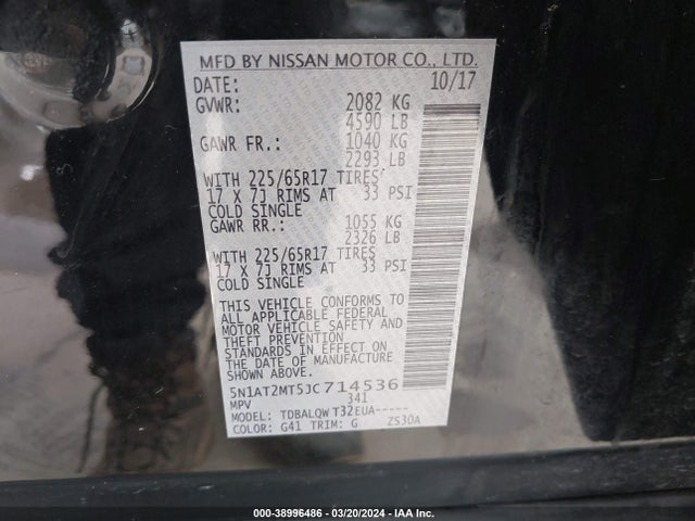 Nissan ROGUE SV 2018 5N1AT2MT5JC714536 Image 9
