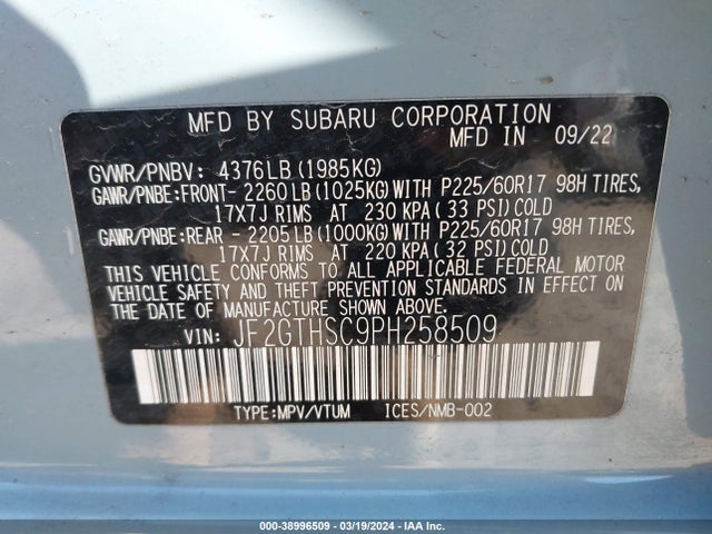JF2GTHSC9PH258509 Subaru Crosstrek Sport