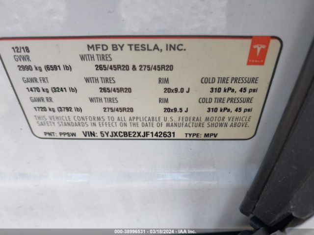 5YJXCBE2XJF142631 Tesla Model X 100d/75d/p100d