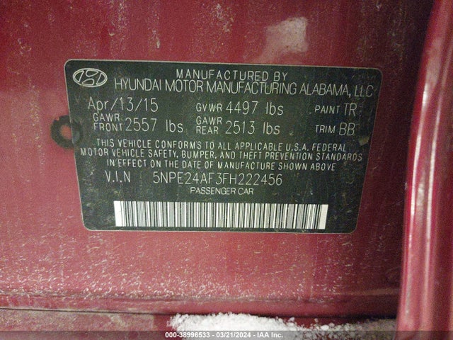 Hyundai SONATA SE 2015 5NPE24AF3FH222456 Image 9
