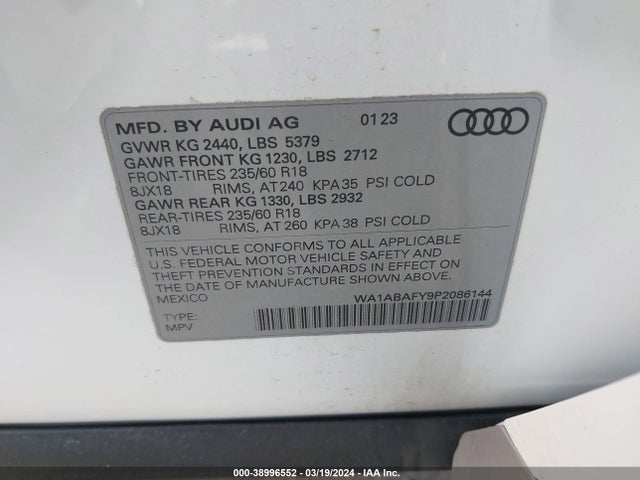 WA1ABAFY9P2086144 Audi Q5 Premium 40 Tfsi Quattro S Tronic