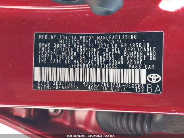 Toyota Corolla S Plus 2015 5YFBURHE5FP216555 Image 9