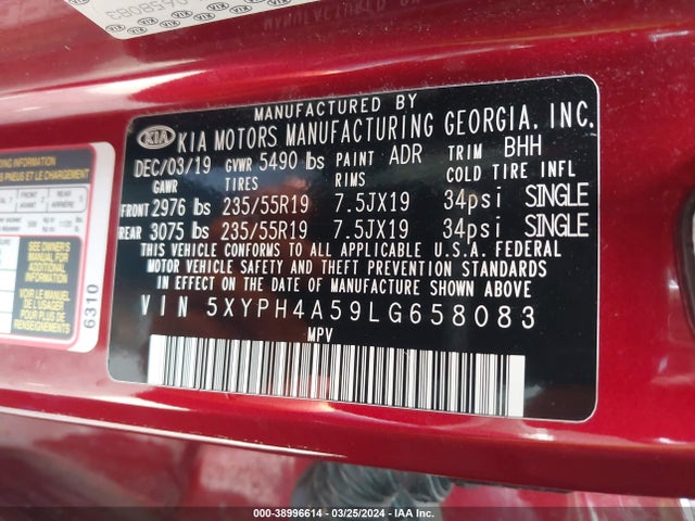 KIA Sorento 3.3l Ex 2020 5XYPH4A59LG658083 Image 9