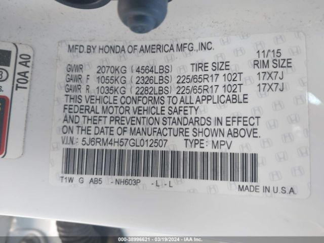 5J6RM4H57GL012507 Honda CR-V EX
