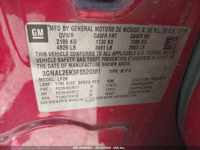 Chevrolet Captiva Sport 2ls 2015 3GNAL2EK3FS520381 Image 9