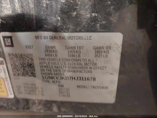 Chevrolet Traverse Premier 2017 1GNKVJKD7HJ311678 Image 9