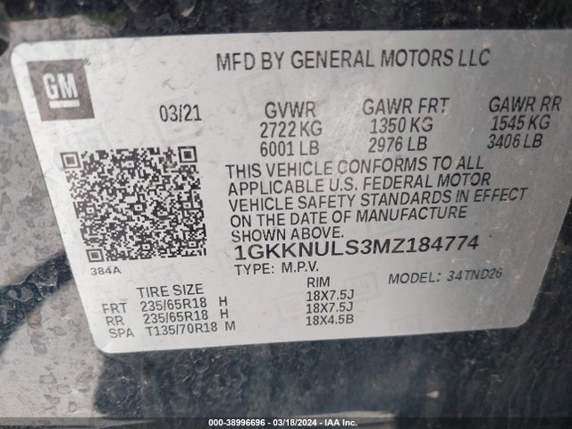 GMC Acadia Awd Slt 2021 1GKKNULS3MZ184774 Image 9