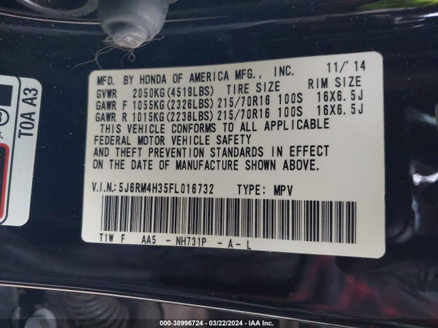 Honda CR-V LX 2015 5J6RM4H35FL016732 Image 9