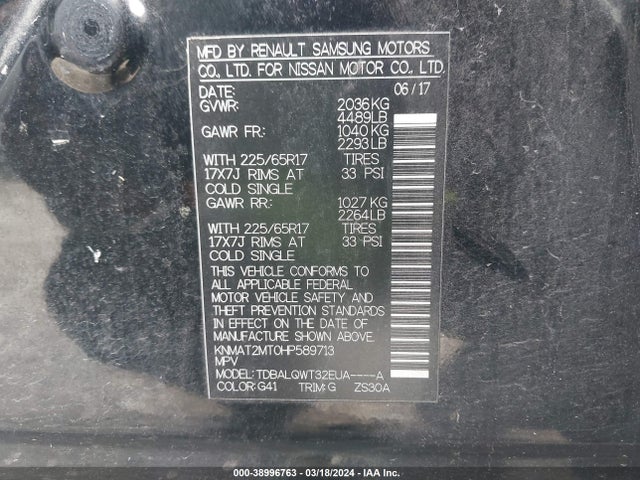Nissan ROGUE SV 2017 KNMAT2MT0HP589713 Image 9