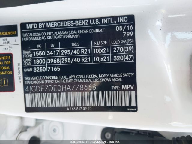 4JGDF7DE0HA778668 Mercedes-Benz Gls 550 4matic