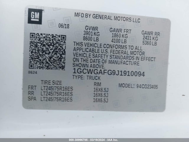 Chevrolet Express 2500 Work Van 2018 1GCWGAFG9J1910094 Image 9