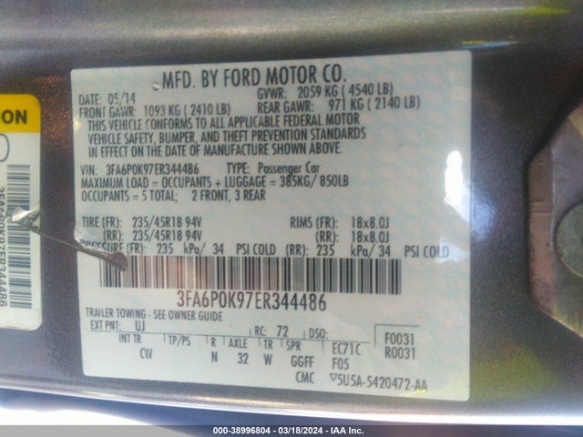 Ford Fusion Titanium 2014 3FA6P0K97ER344486 Image 9