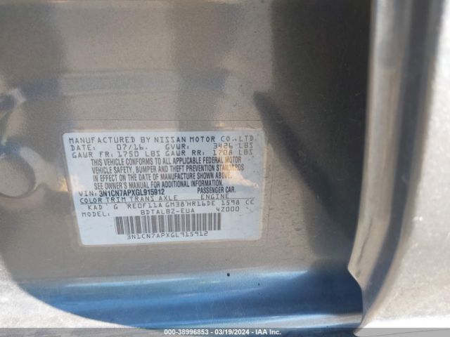 3N1CN7APXGL915912 Nissan Versa 1.6 Sv