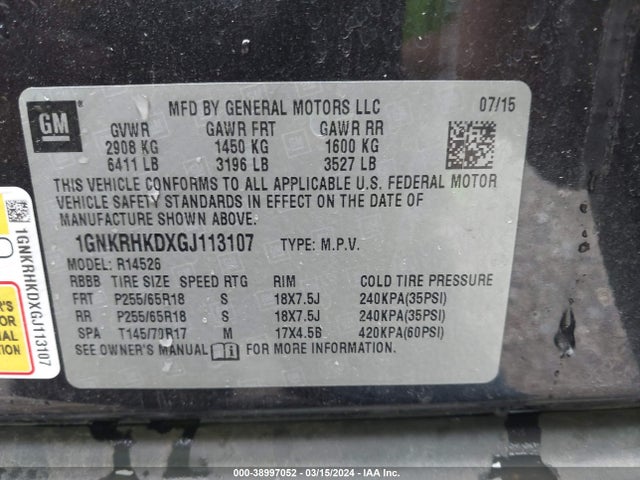 Chevrolet Traverse 2lt 2016 1GNKRHKDXGJ113107 Image 9