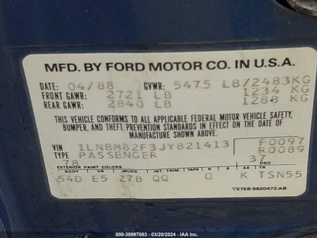 1988 LINCOLN TOWN CAR 1LNBM82F3JY821413 Photo 8